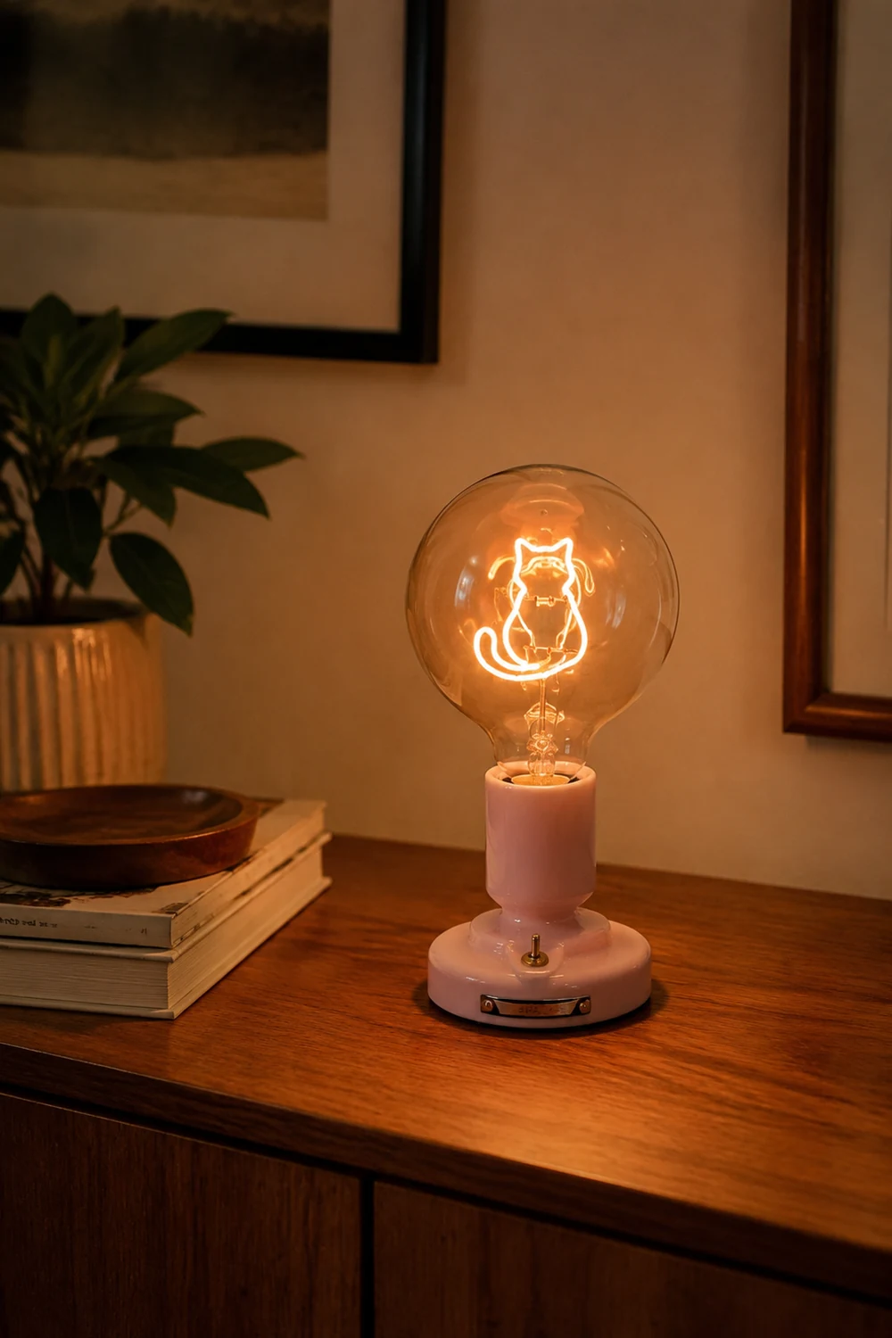 Cute Pink & White Cat Pattern Table Lamp - Lumpaz