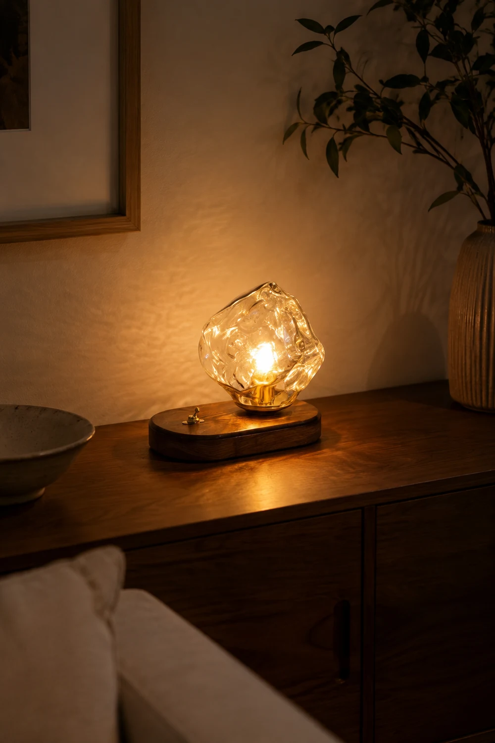 Modern Ice Stone Glass Bedroom Table Lamp - Lumpaz