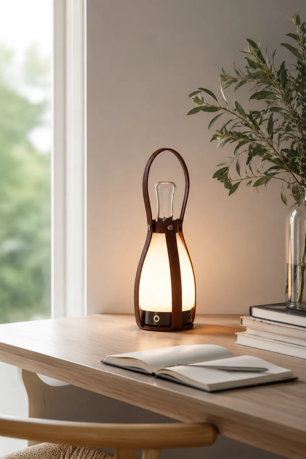Bell Portable Leather Glass Table Lamp - Lumpaz