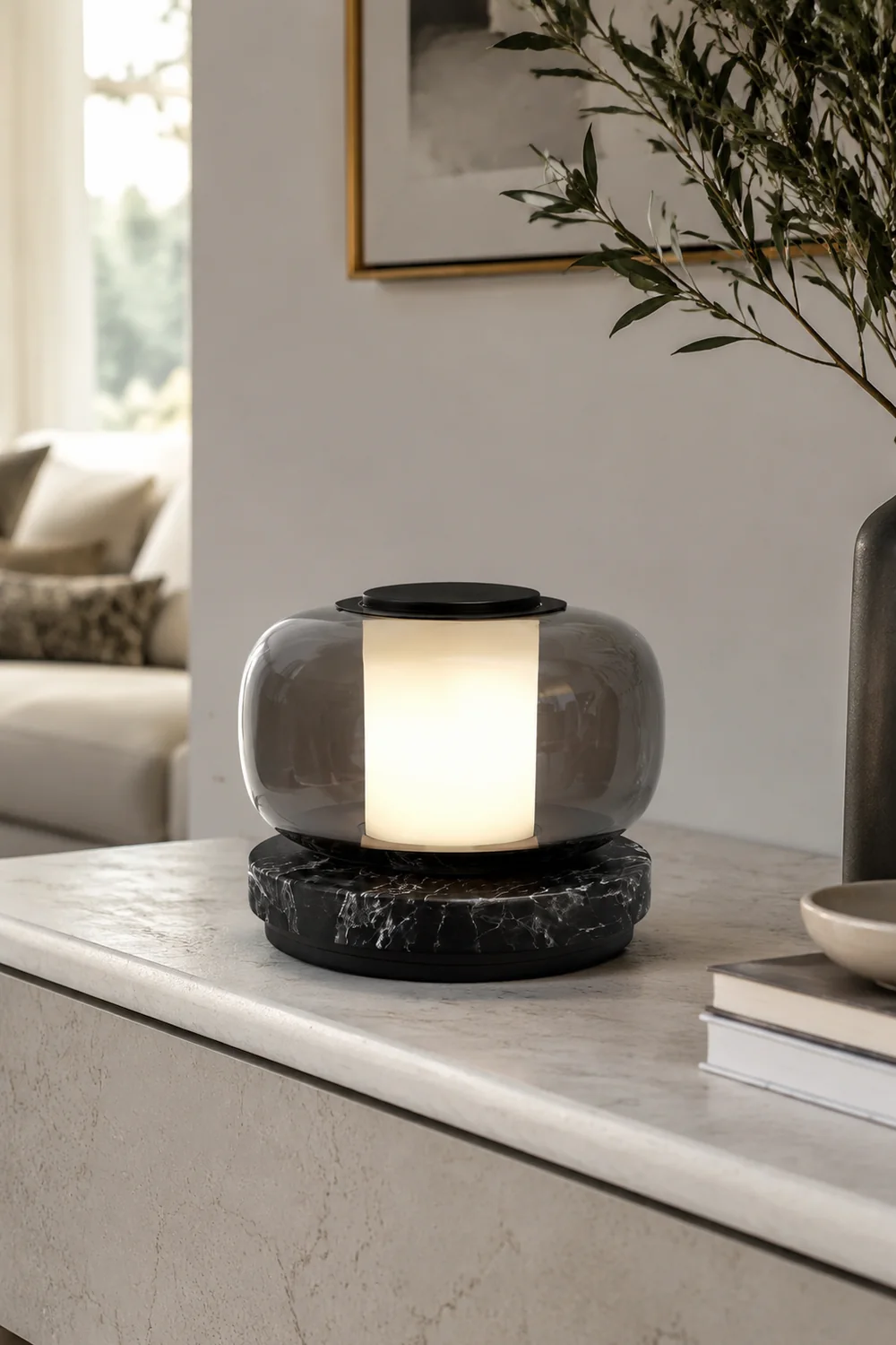 Glass & Marble Table Lamp Bedroom Beside - Lumpaz