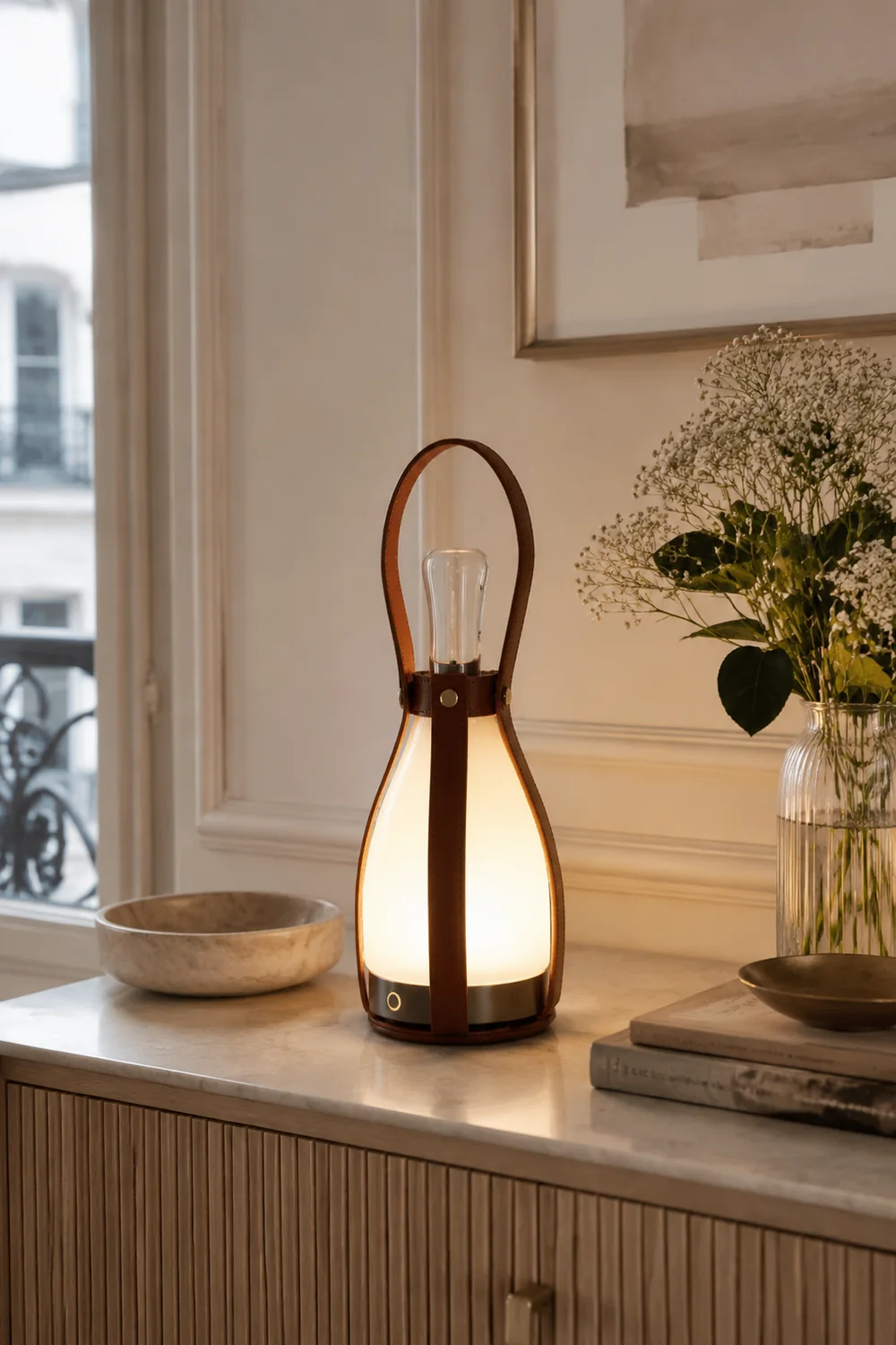 Bell Portable Leather Glass Table Lamp - Lumpaz