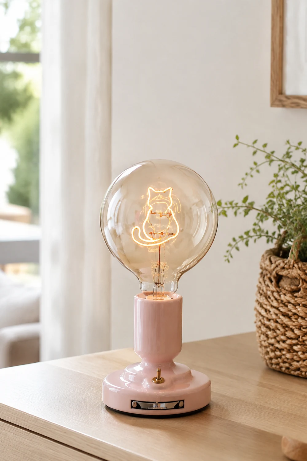 Cute Pink & White Cat Pattern Table Lamp - Lumpaz