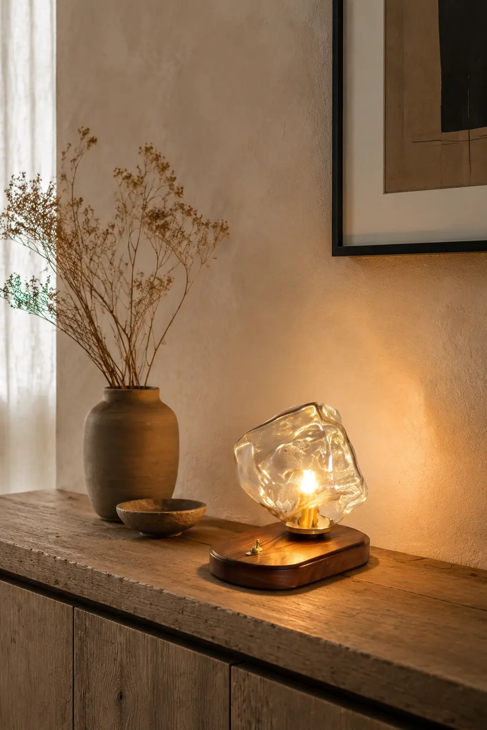 Modern Ice Stone Glass Bedroom Table Lamp - Lumpaz