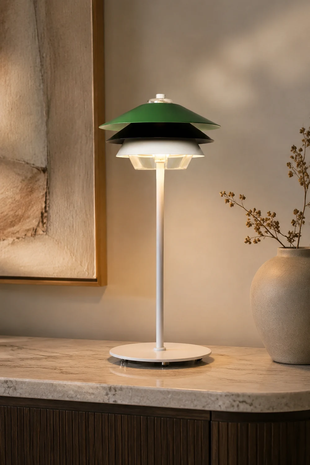 Danish Art Overlay Green Table Lamp - Lumpaz