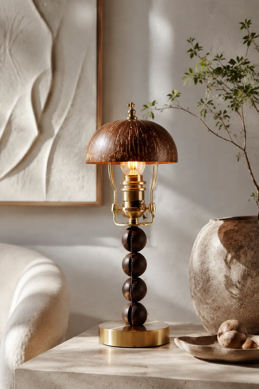 Retro Coconut Shell Decor Table Lamp - Lumpaz