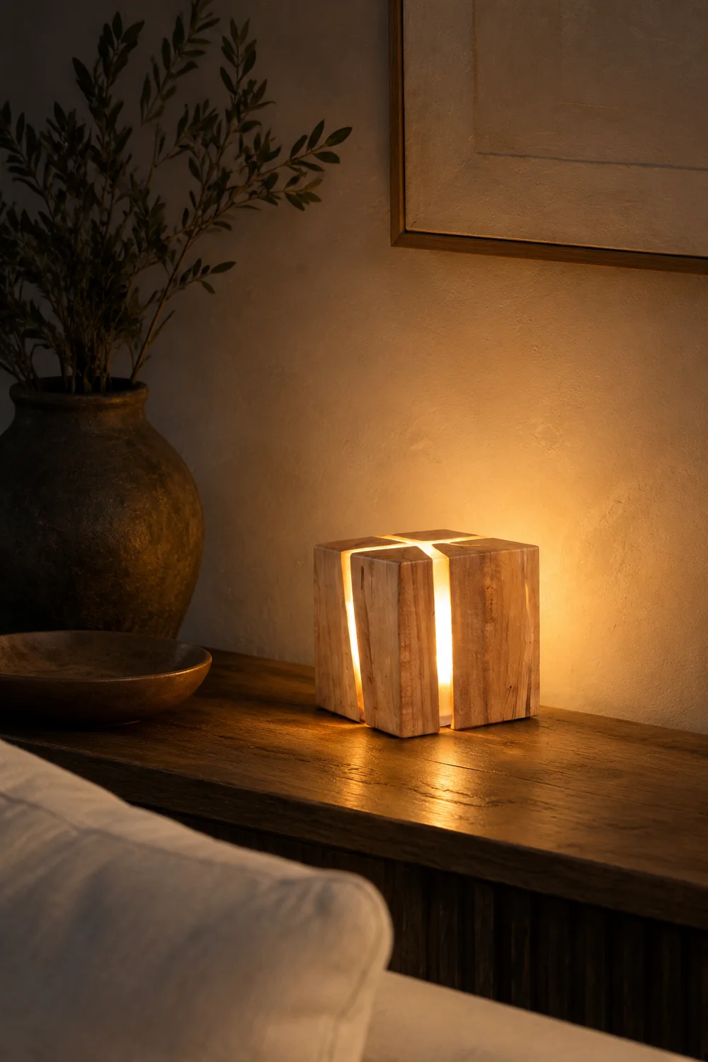 Solid Wood Art Crackle Table Lamp - Lumpaz