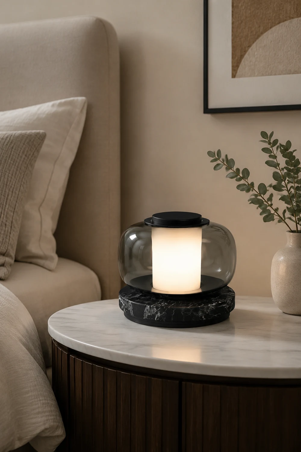 Glass & Marble Table Lamp Bedroom Beside - Lumpaz