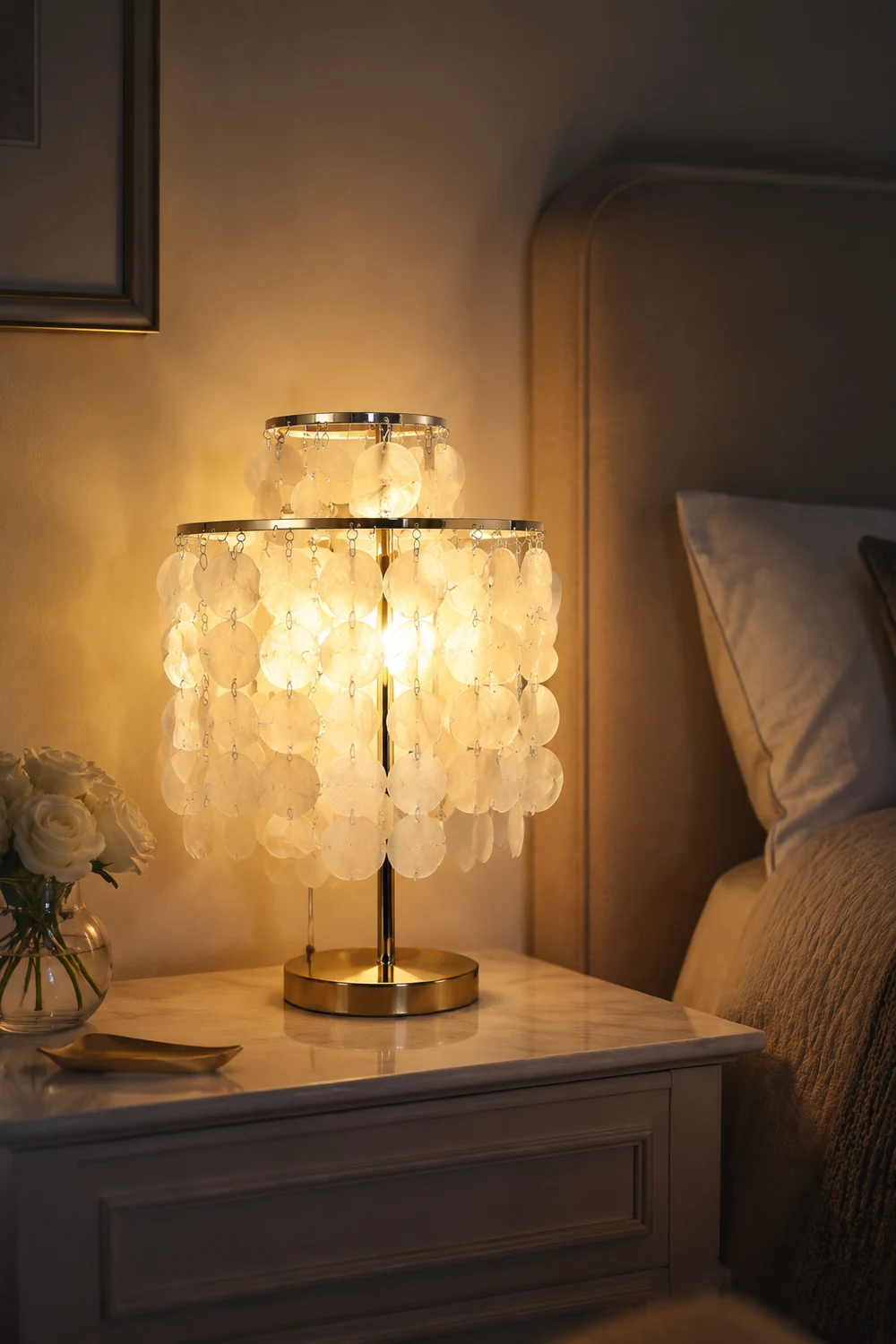 Danish Seashell Pearl Wind Chimes Decorative Table Lamp - Lumpaz