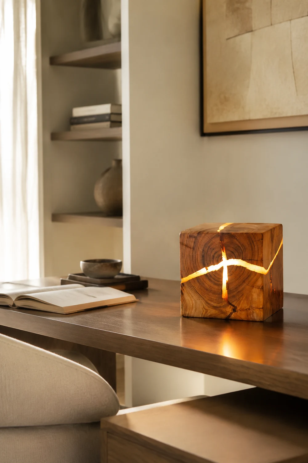 Solid Wood Art Crackle Table Lamp - Lumpaz