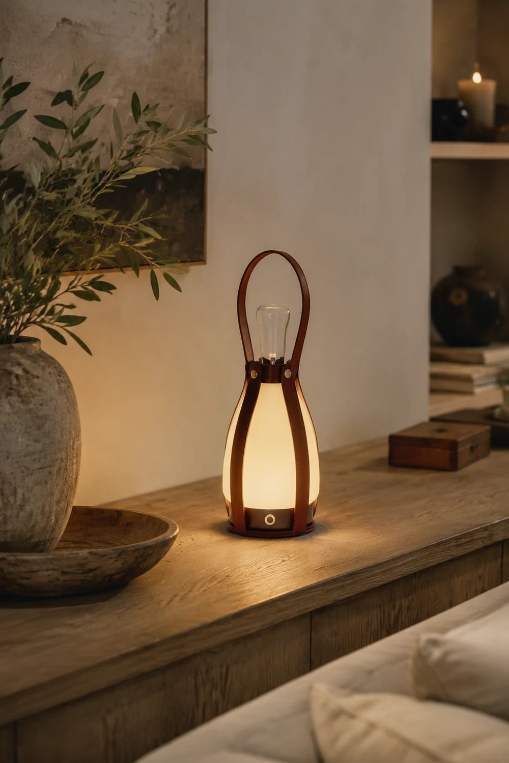 Bell Portable Leather Glass Table Lamp - Lumpaz