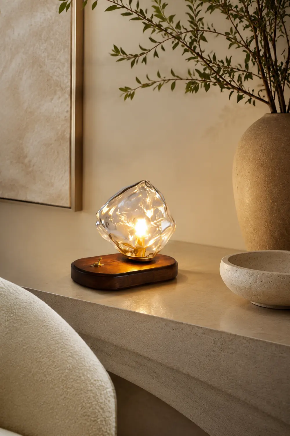 Modern Ice Stone Glass Bedroom Table Lamp - Lumpaz