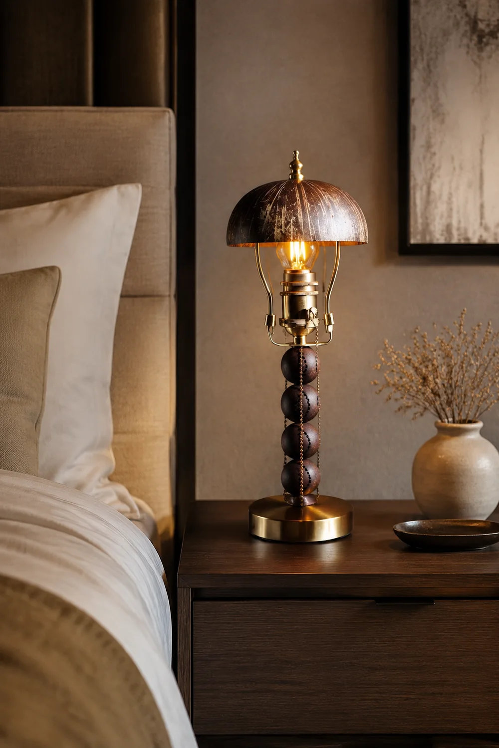 Retro Coconut Shell Decor Table Lamp - Lumpaz