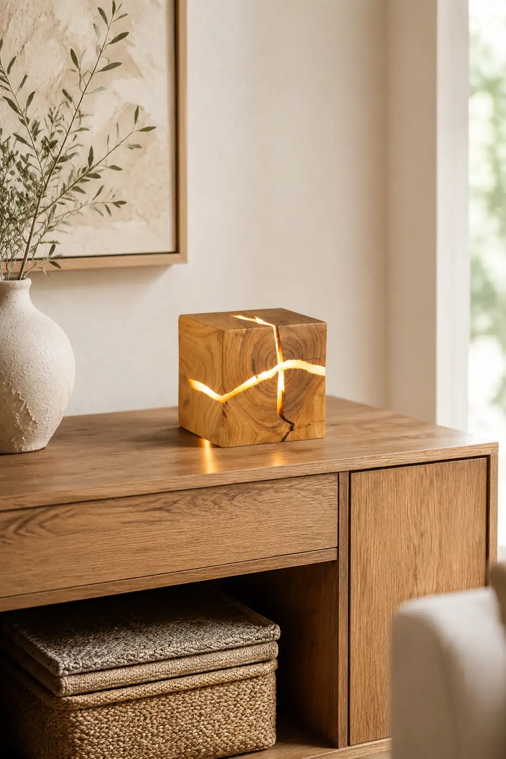 Solid Wood Art Crackle Table Lamp - Lumpaz