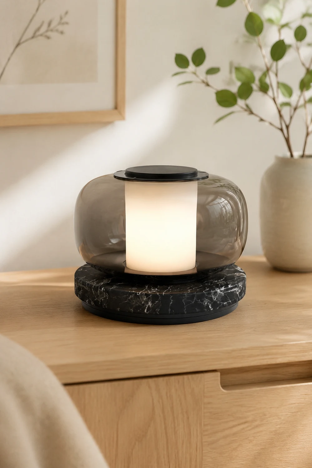 Glass & Marble Table Lamp Bedroom Beside - Lumpaz