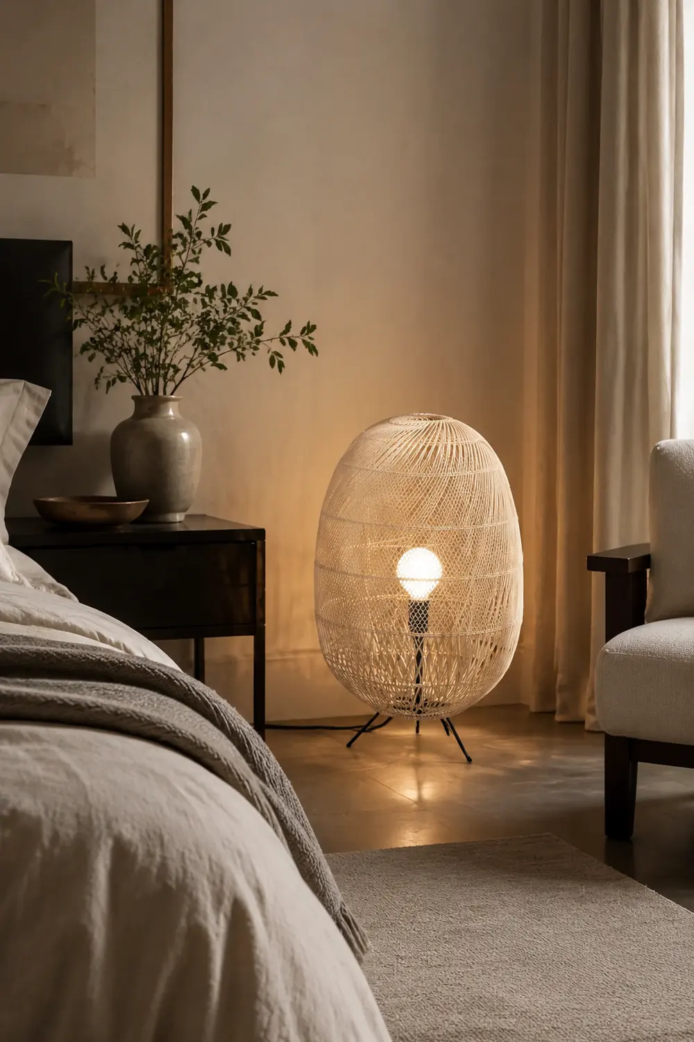Natural Rattan Midi Floor Lamp for Living Room - Lumpaz