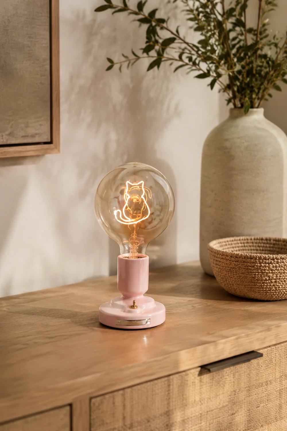 Cute Pink & White Cat Pattern Table Lamp - Lumpaz