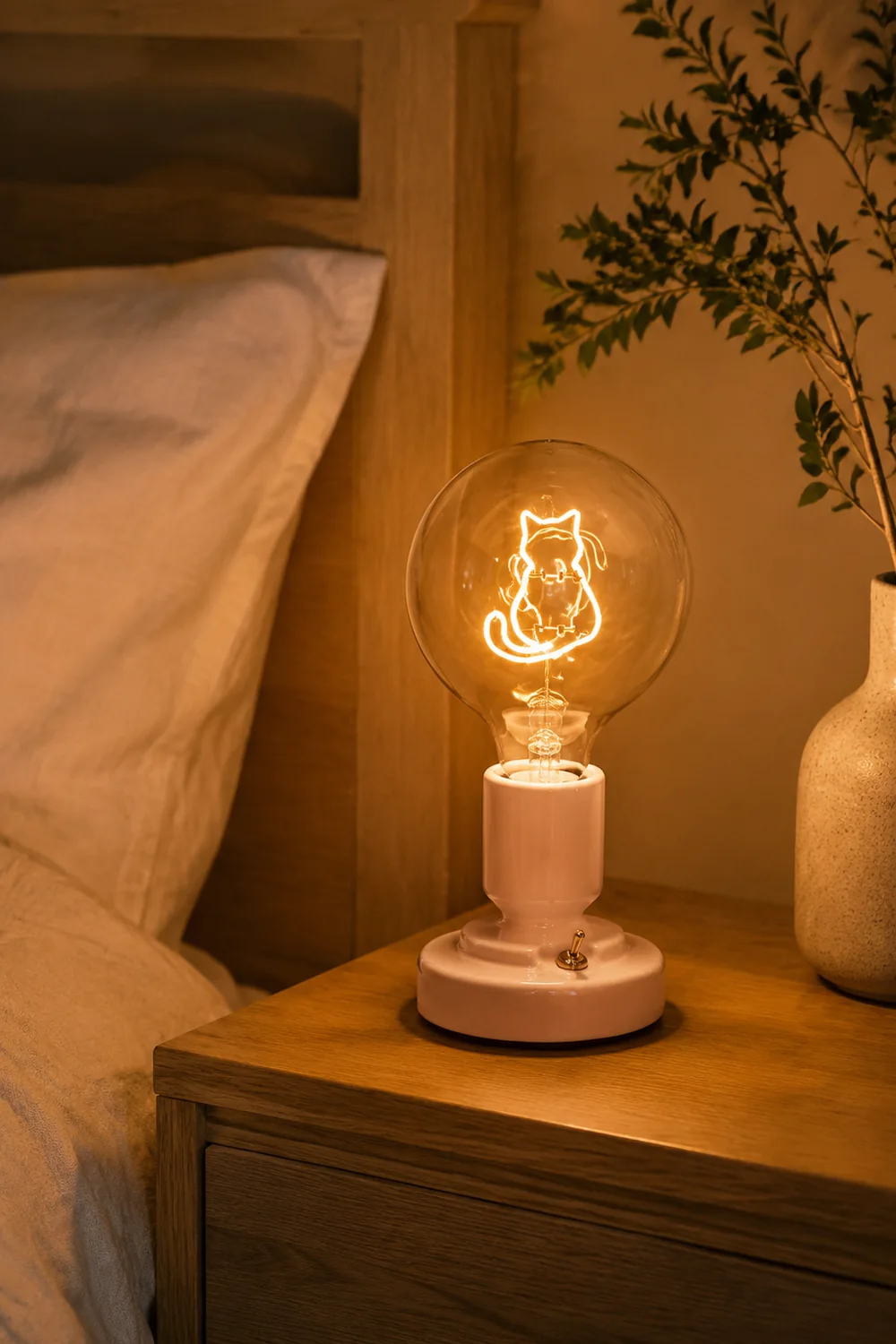 Cute Pink & White Cat Pattern Table Lamp - Lumpaz