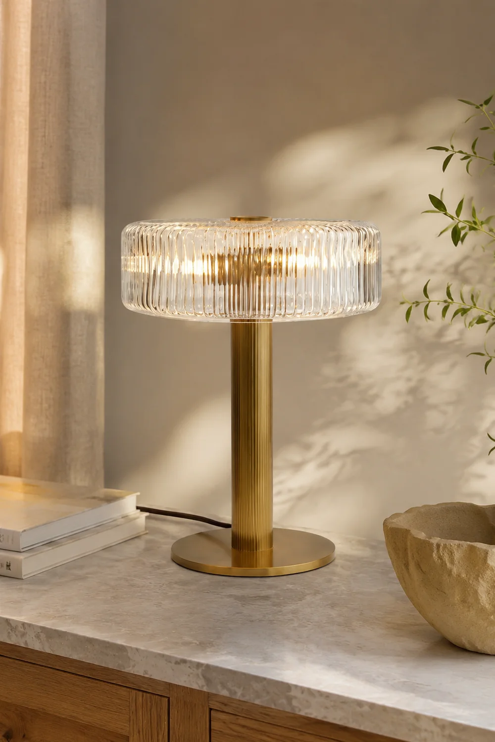 Contemporary Gold Glass Bedroom Table Lamp - Lumpaz