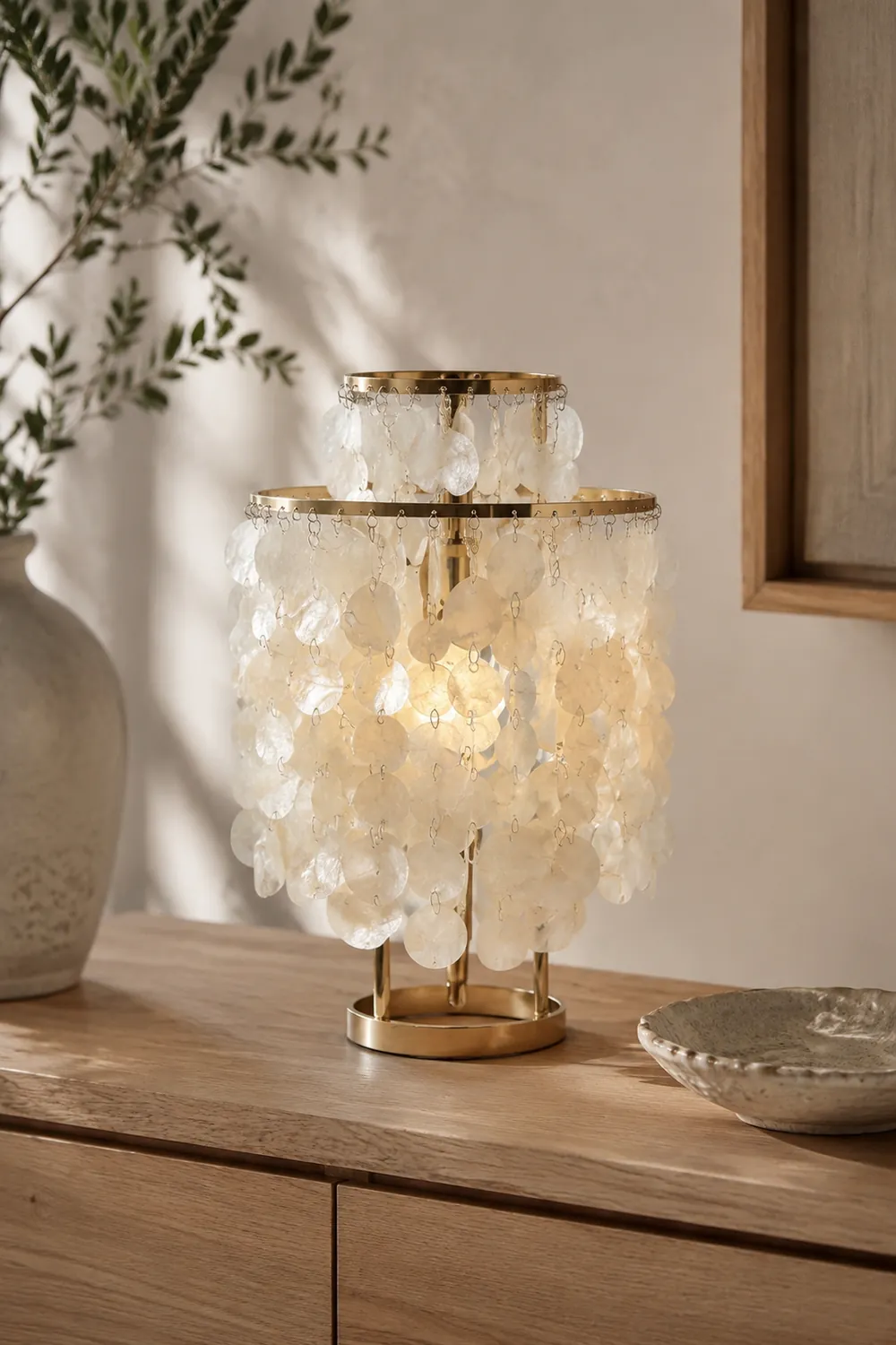 Danish Seashell Pearl Wind Chimes Decorative Table Lamp - Lumpaz