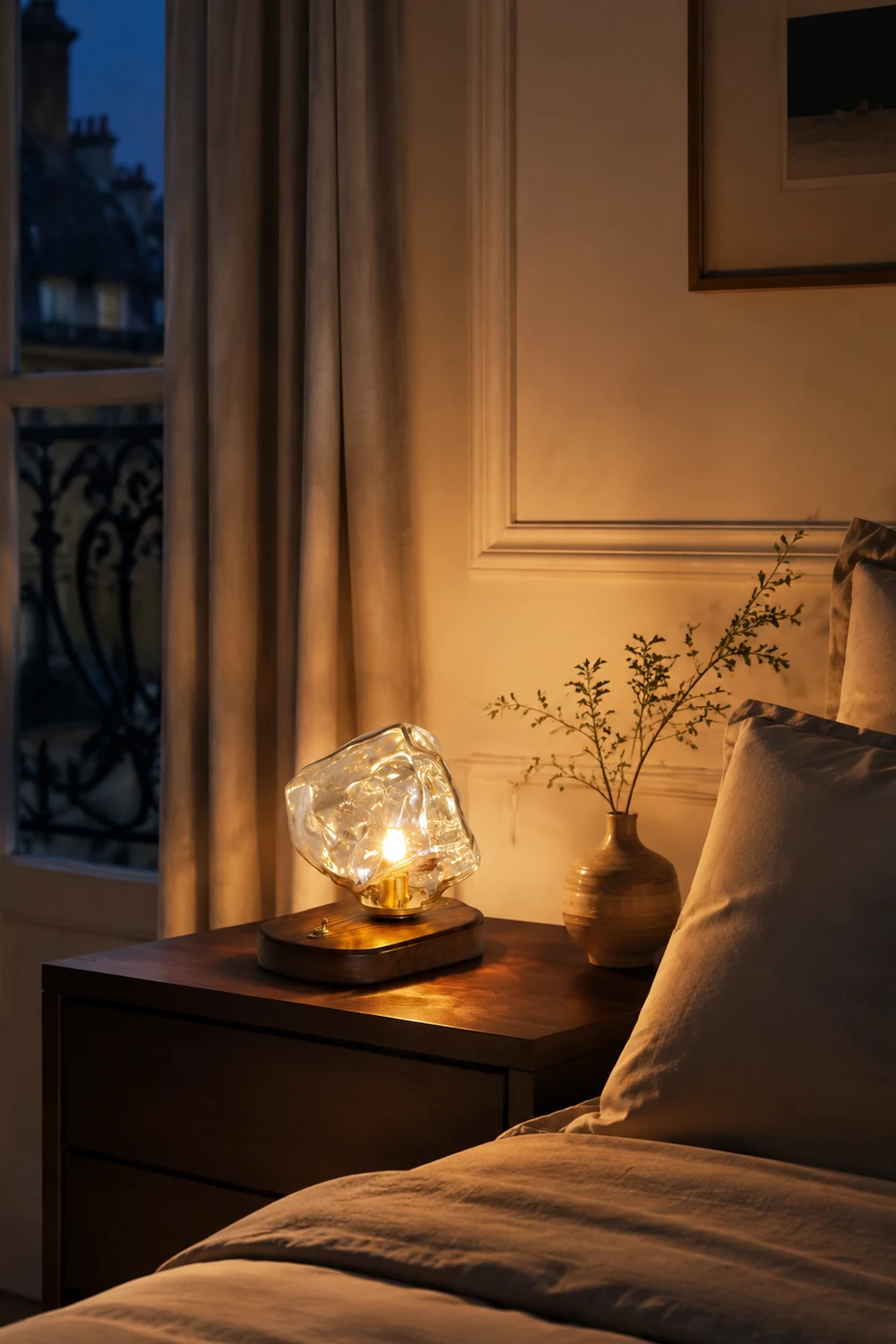 Modern Ice Stone Glass Bedroom Table Lamp - Lumpaz