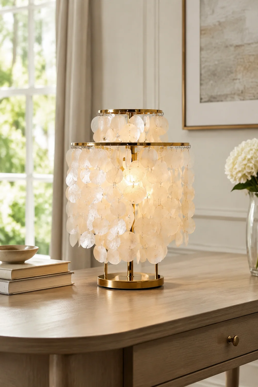 Danish Seashell Pearl Wind Chimes Decorative Table Lamp - Lumpaz