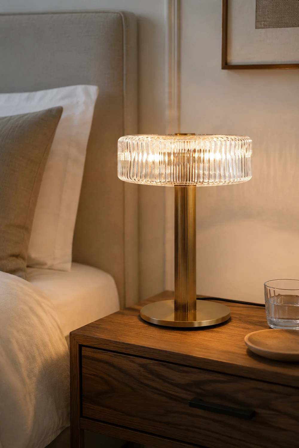 Contemporary Gold Glass Bedroom Table Lamp - Lumpaz