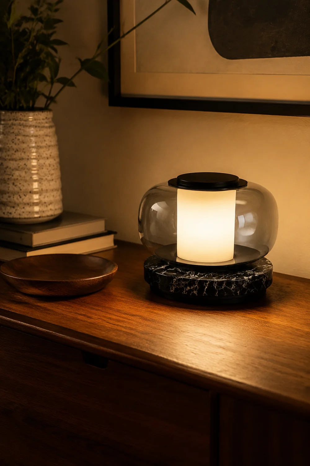 Glass & Marble Table Lamp Bedroom Beside - Lumpaz