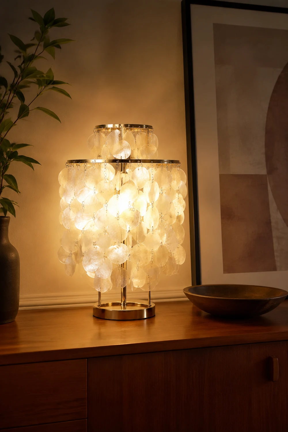 Danish Seashell Pearl Wind Chimes Decorative Table Lamp - Lumpaz