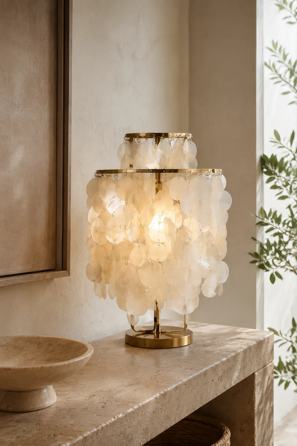 Danish Seashell Pearl Wind Chimes Decorative Table Lamp - Lumpaz