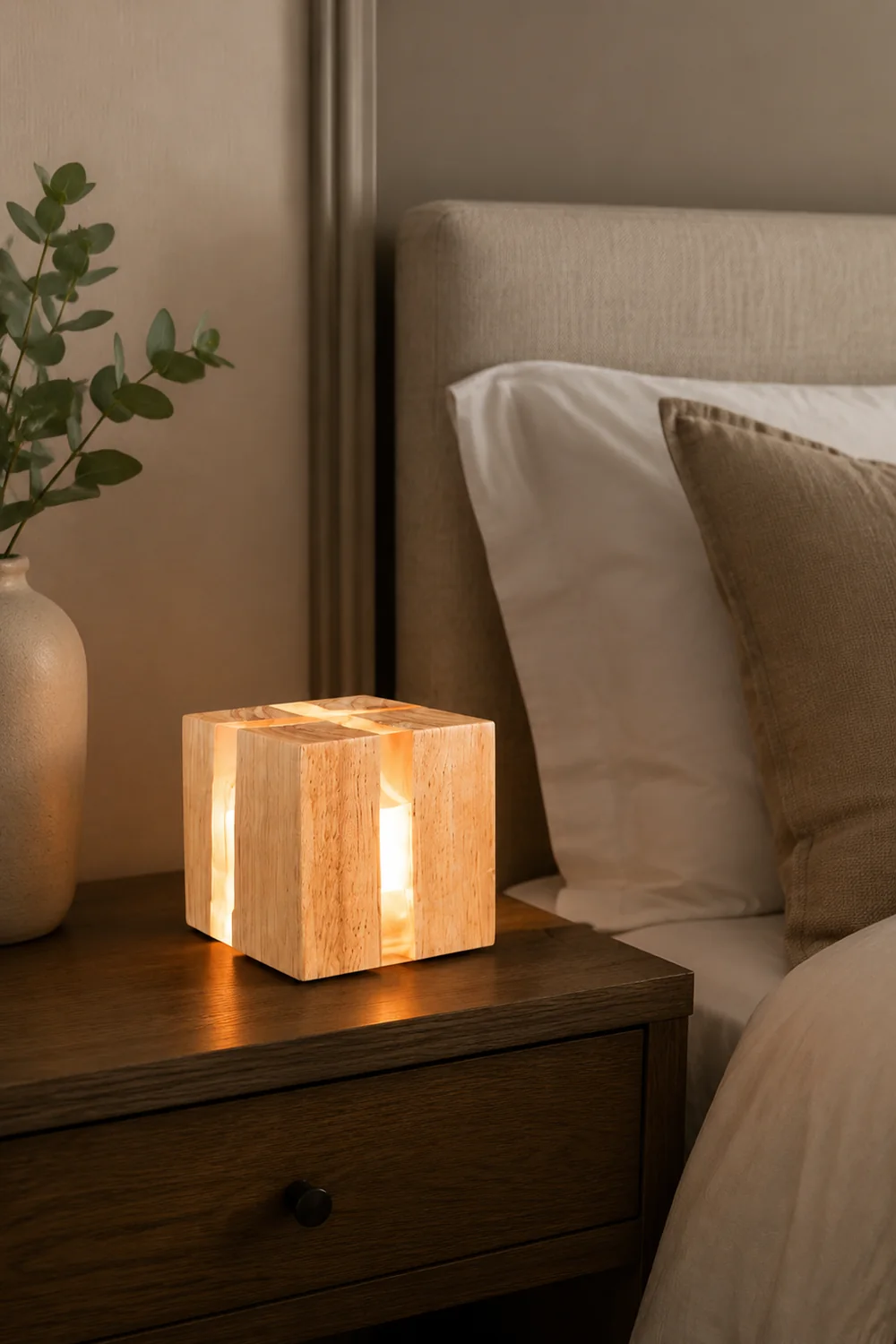 Solid Wood Art Crackle Table Lamp - Lumpaz