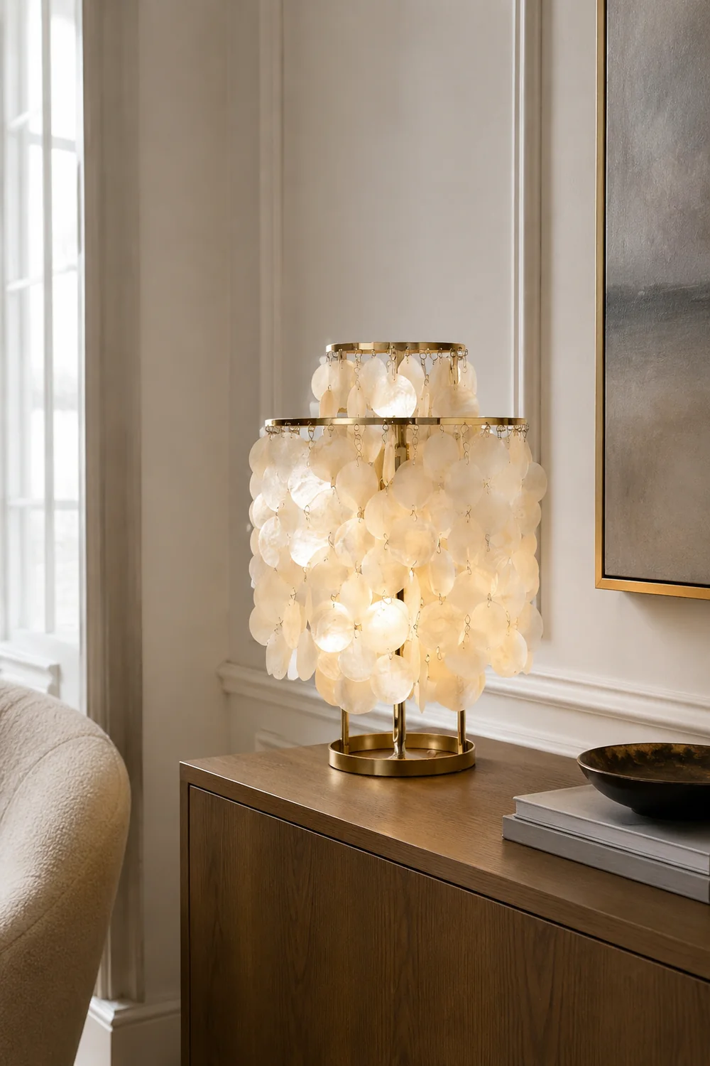 Danish Seashell Pearl Wind Chimes Decorative Table Lamp - Lumpaz
