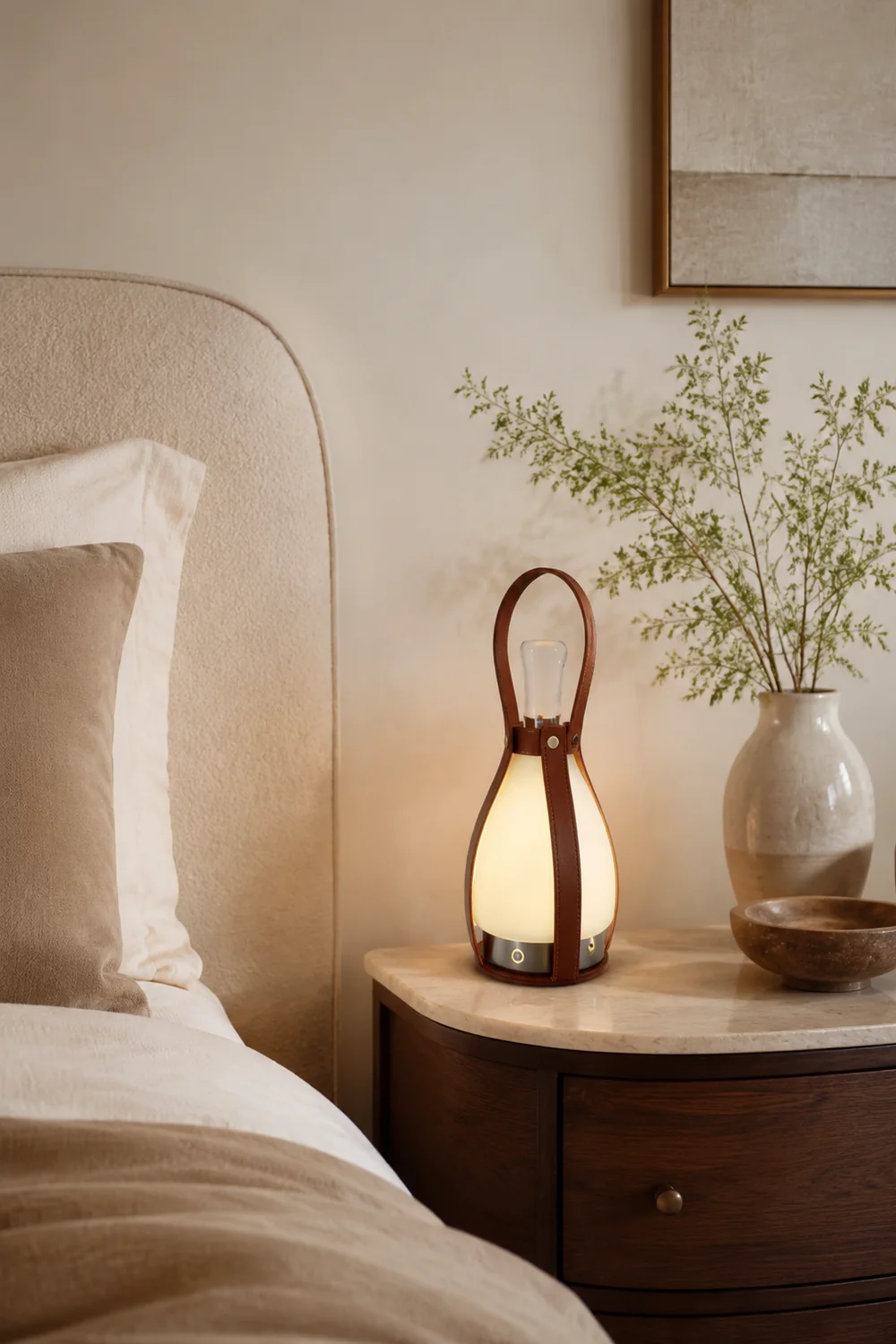 Bell Portable Leather Glass Table Lamp - Lumpaz