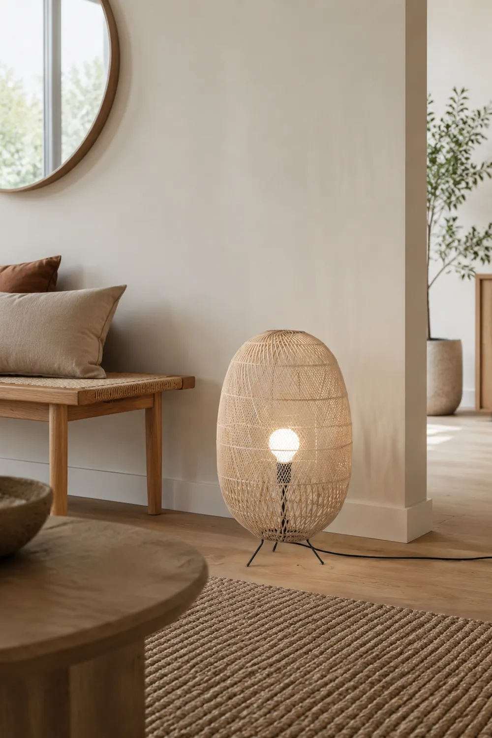 Natural Rattan Midi Floor Lamp for Living Room - Lumpaz