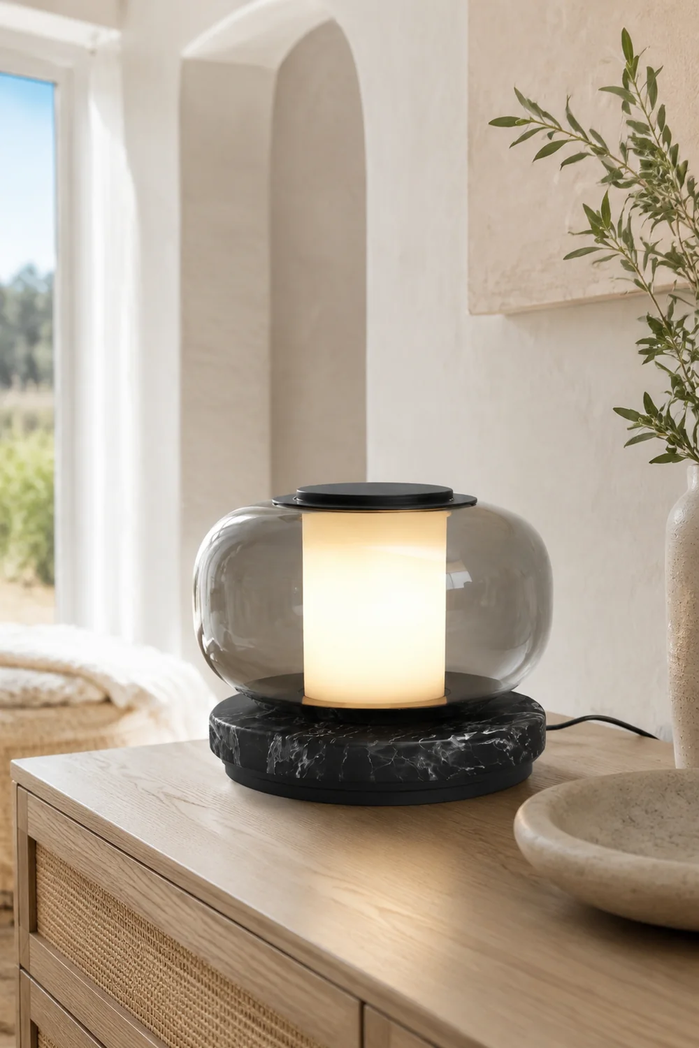 Glass & Marble Table Lamp Bedroom Beside - Lumpaz