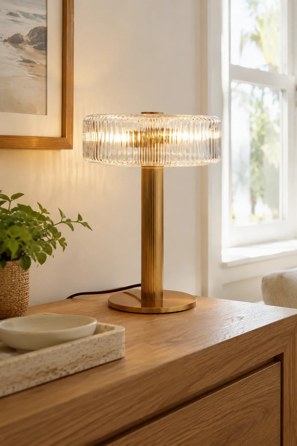 Contemporary Gold Glass Bedroom Table Lamp - Lumpaz