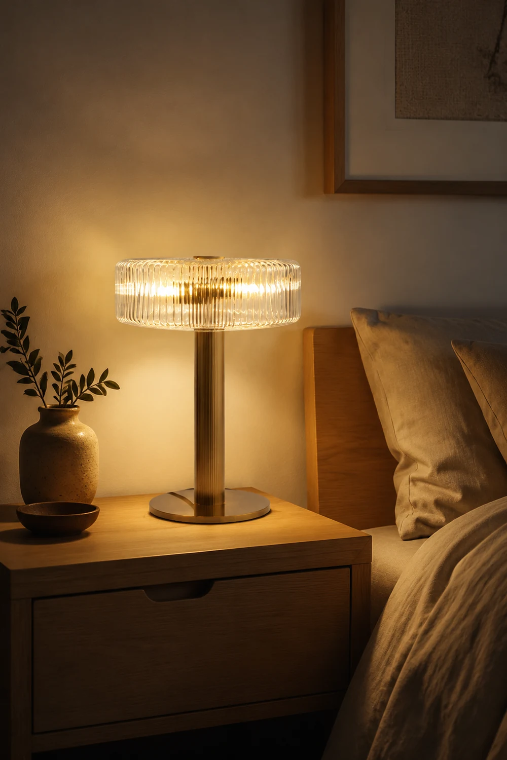 Contemporary Gold Glass Bedroom Table Lamp - Lumpaz