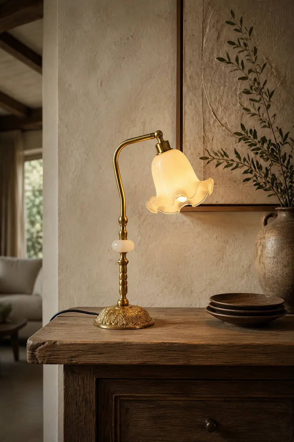 Nouveau Fashion Floral Brass Table Lamp - Lumpaz