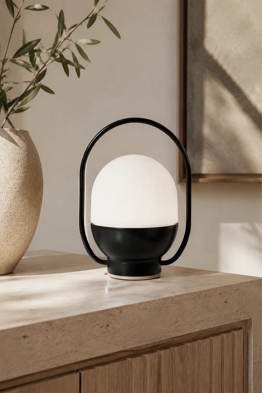 Portable White and Black Indoor / Outdoor Table Lamp - Lumpaz
