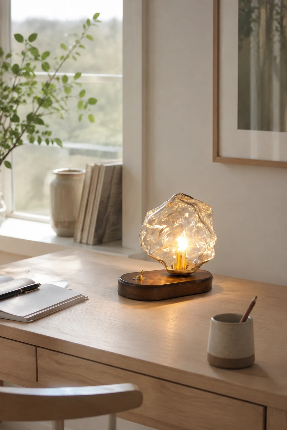 Modern Ice Stone Glass Bedroom Table Lamp - Lumpaz