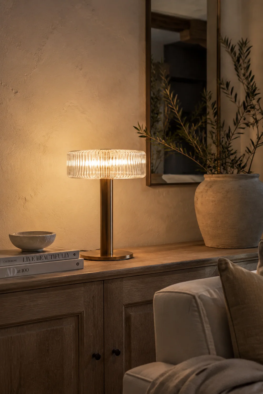 Contemporary Gold Glass Bedroom Table Lamp - Lumpaz