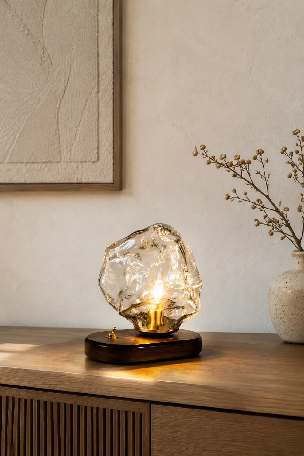 Modern Ice Stone Glass Bedroom Table Lamp - Lumpaz