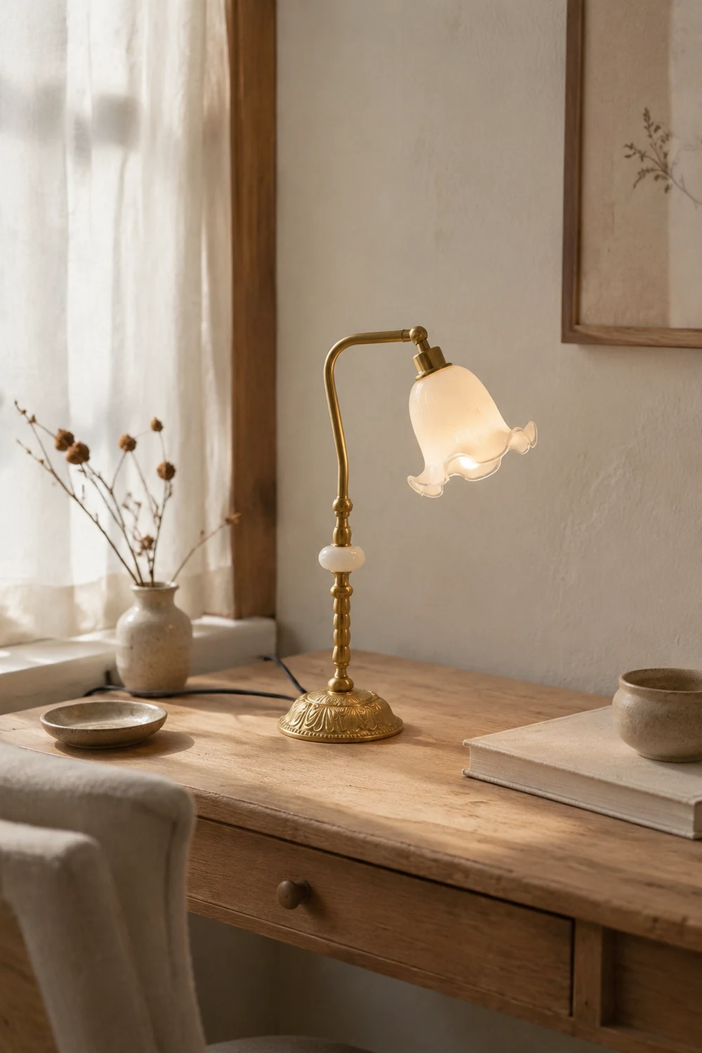 Nouveau Fashion Floral Brass Table Lamp - Lumpaz