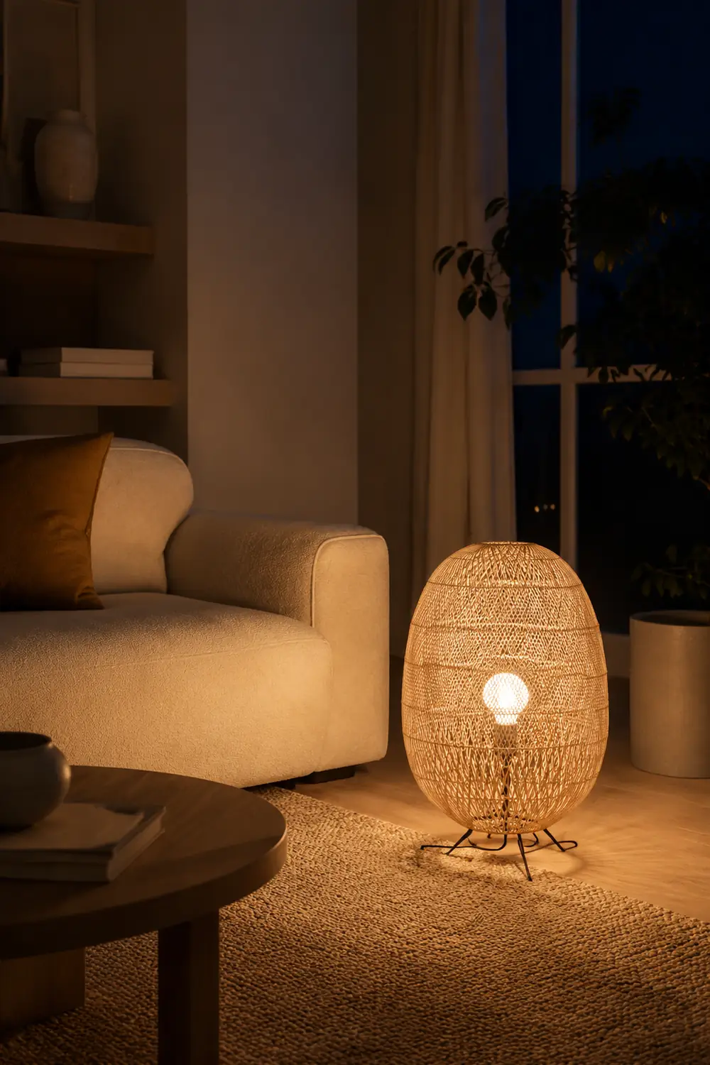 Natural Rattan Midi Floor Lamp for Living Room - Lumpaz
