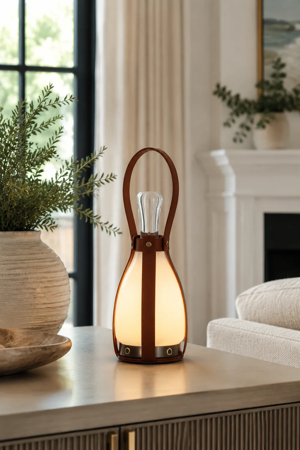 Bell Portable Leather Glass Table Lamp - Lumpaz