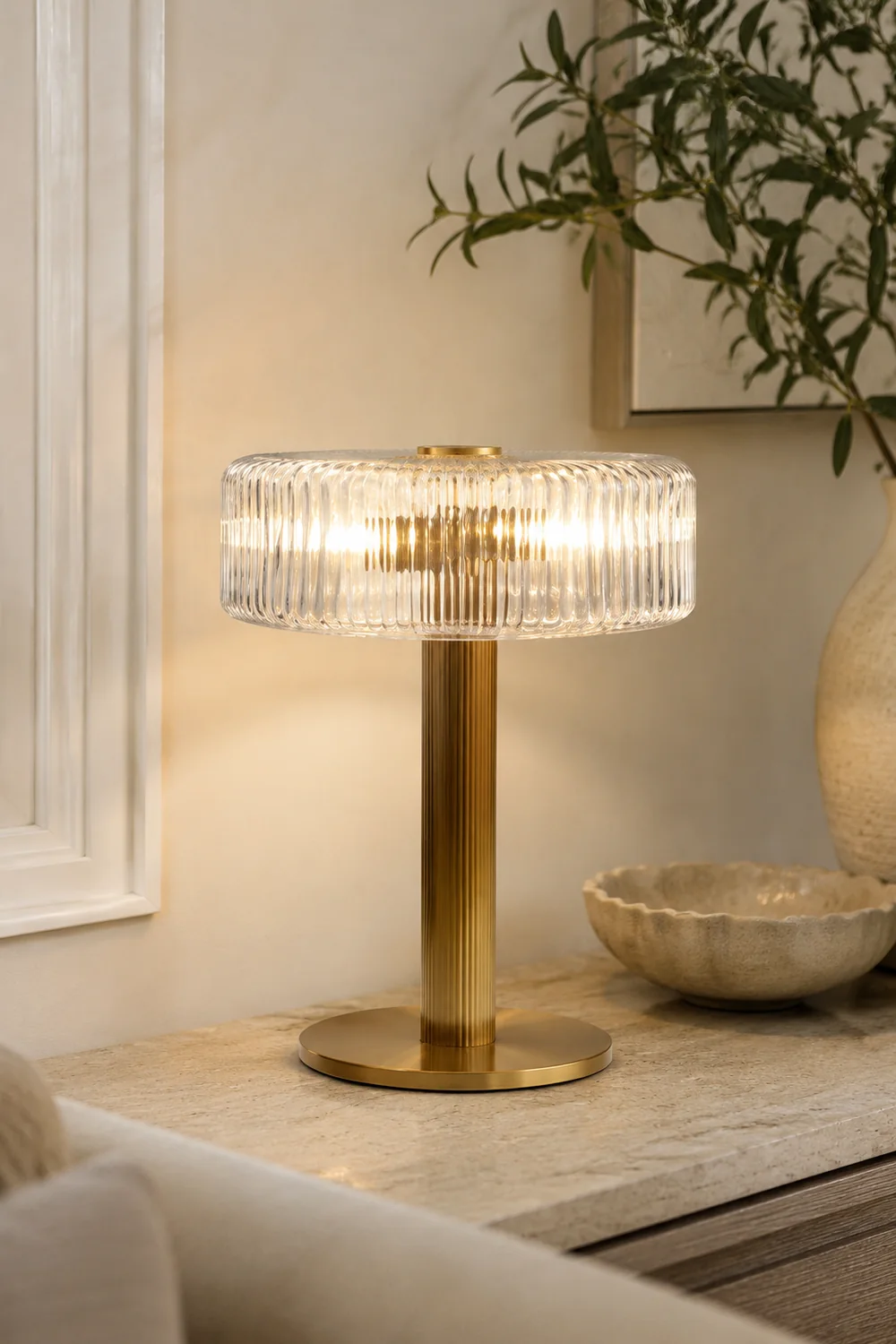 Contemporary Gold Glass Bedroom Table Lamp - Lumpaz