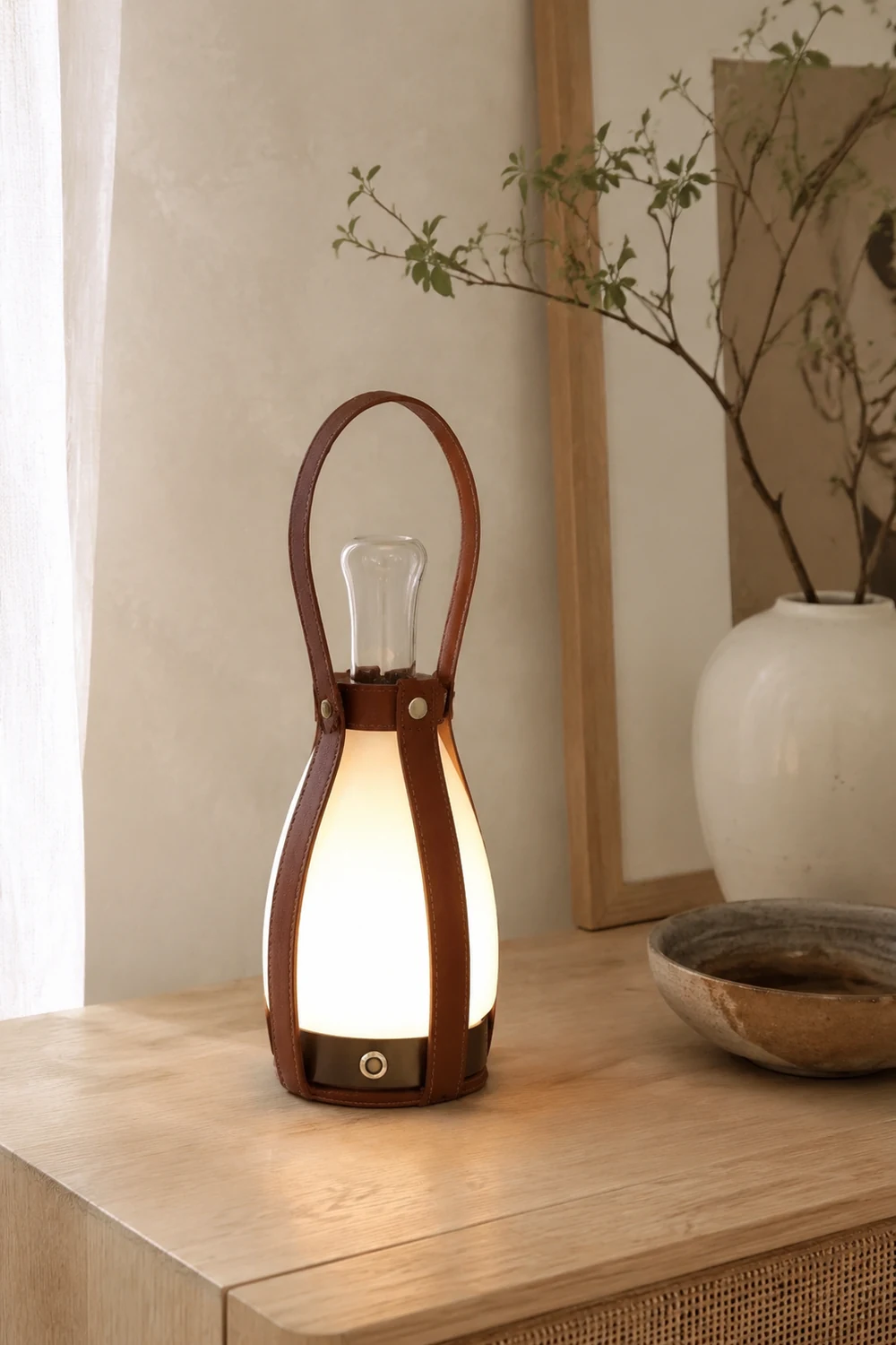 Bell Portable Leather Glass Table Lamp - Lumpaz