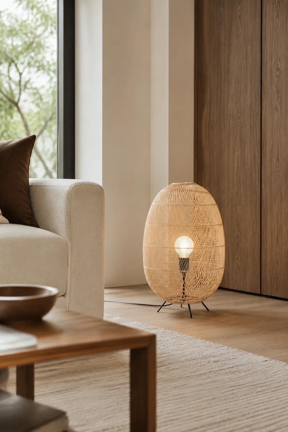 Natural Rattan Midi Floor Lamp for Living Room - Lumpaz
