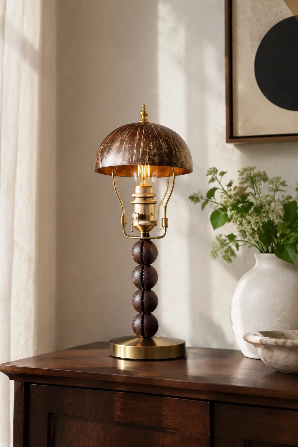 Retro Coconut Shell Decor Table Lamp - Lumpaz