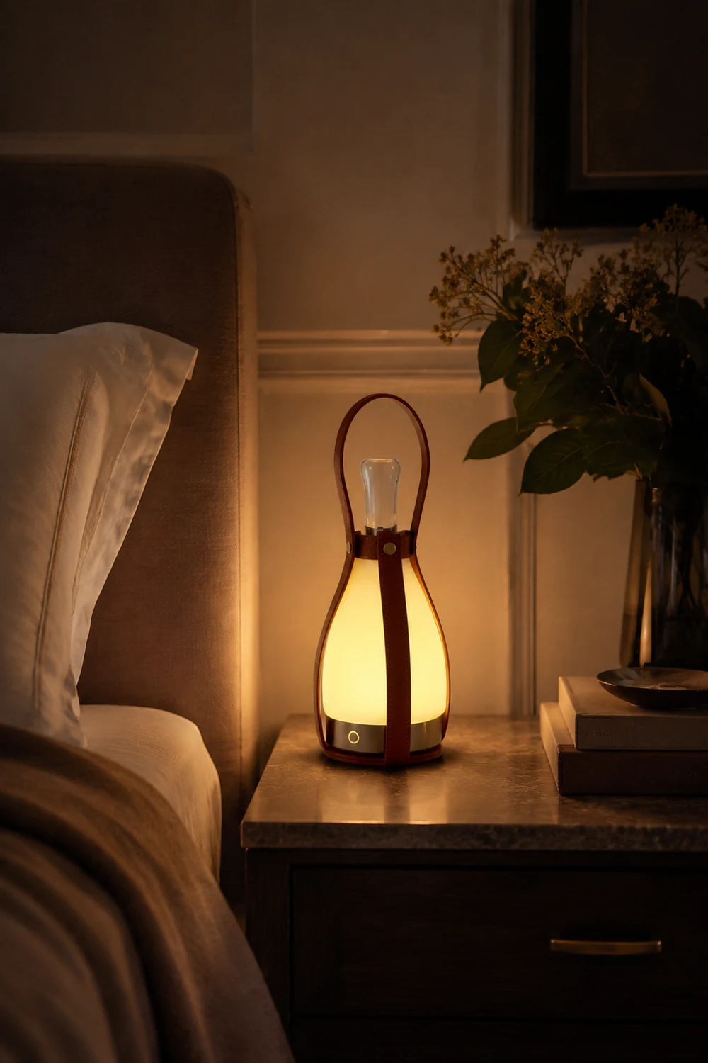 Bell Portable Leather Glass Table Lamp - Lumpaz