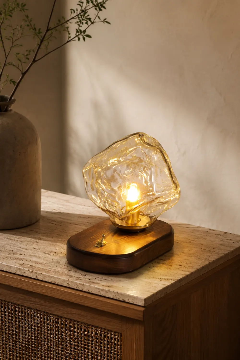 Modern Ice Stone Glass Bedroom Table Lamp - Lumpaz